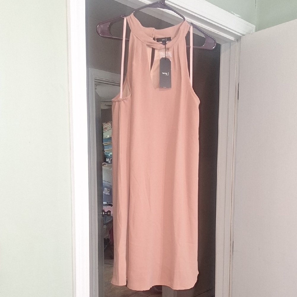 Very J Pink Halter Sheath Midi Dress